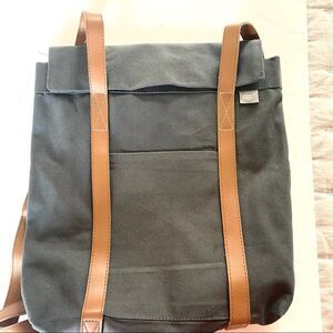 Canvas travel backpack with faux leather strap New Laurel Green